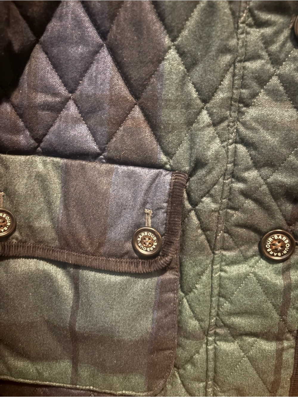 Barbour Quilted Jacket in Dark Green and Navy Tartan plaid Louden - Picture 2 of 4